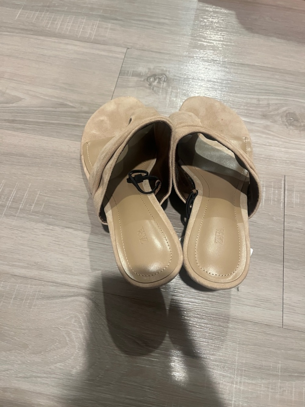 Zara Tan Suede Draped Slide Mules - Picture 2 of 5